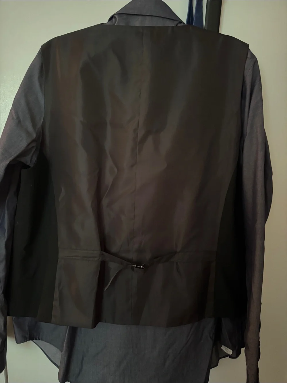 Calvin Klein Black Men's Two-Button Suit Jacket with Blue Tie